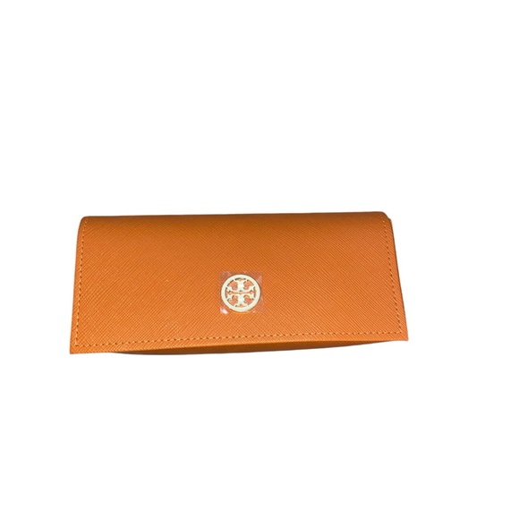 Tory Burch New Orange Grain Gold Logo Eyewear Sunglass Case Holder old money - Picture 2 of 11